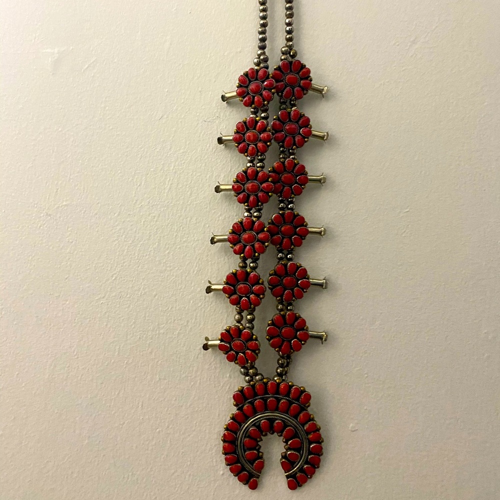 Vintage faux coral petit point squash blossom